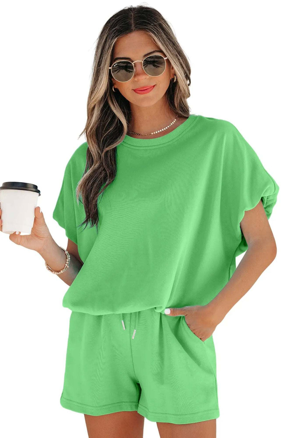 Paloma | Relaxed Blouson Top and Drawstring Shorts Two Piece Set