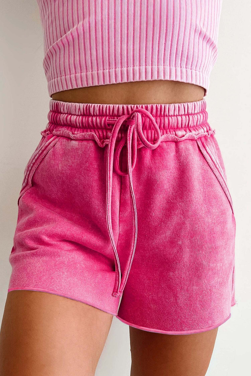 Carlotta | Mineral Washed Drawstring Shorts with Raw Edge Hem