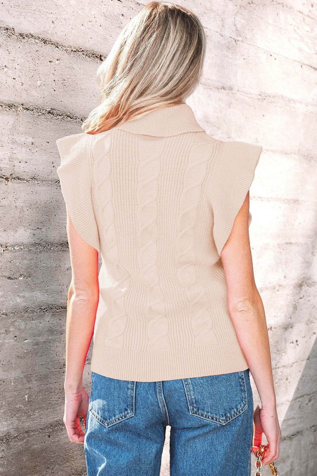 Elodie | Cable Knit Turtleneck Sweater with Ruffled Short Sleeves