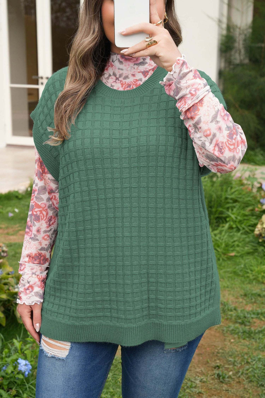 Yvaine | Textured Knit Short Sleeve Sweater in Extended Sizes