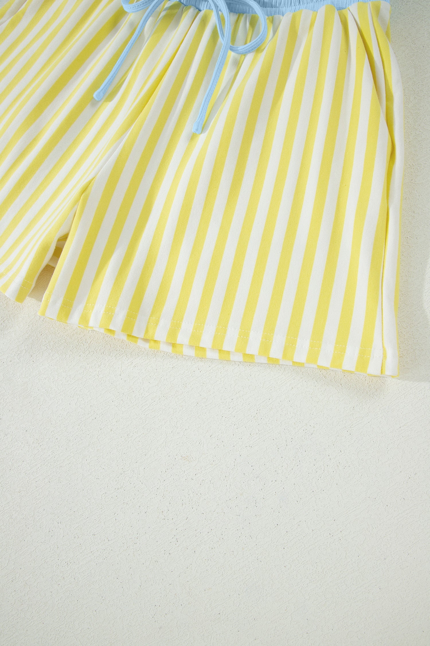 Juliette | Striped Contrast V Neck Tee and Drawstring Shorts Set
