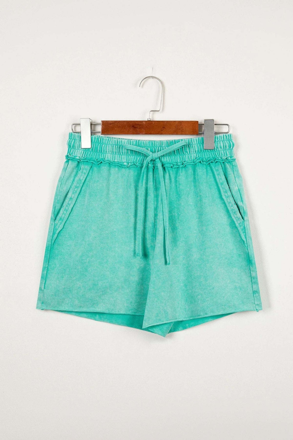 Carlotta | Mineral Washed Drawstring Shorts with Raw Edge Hem
