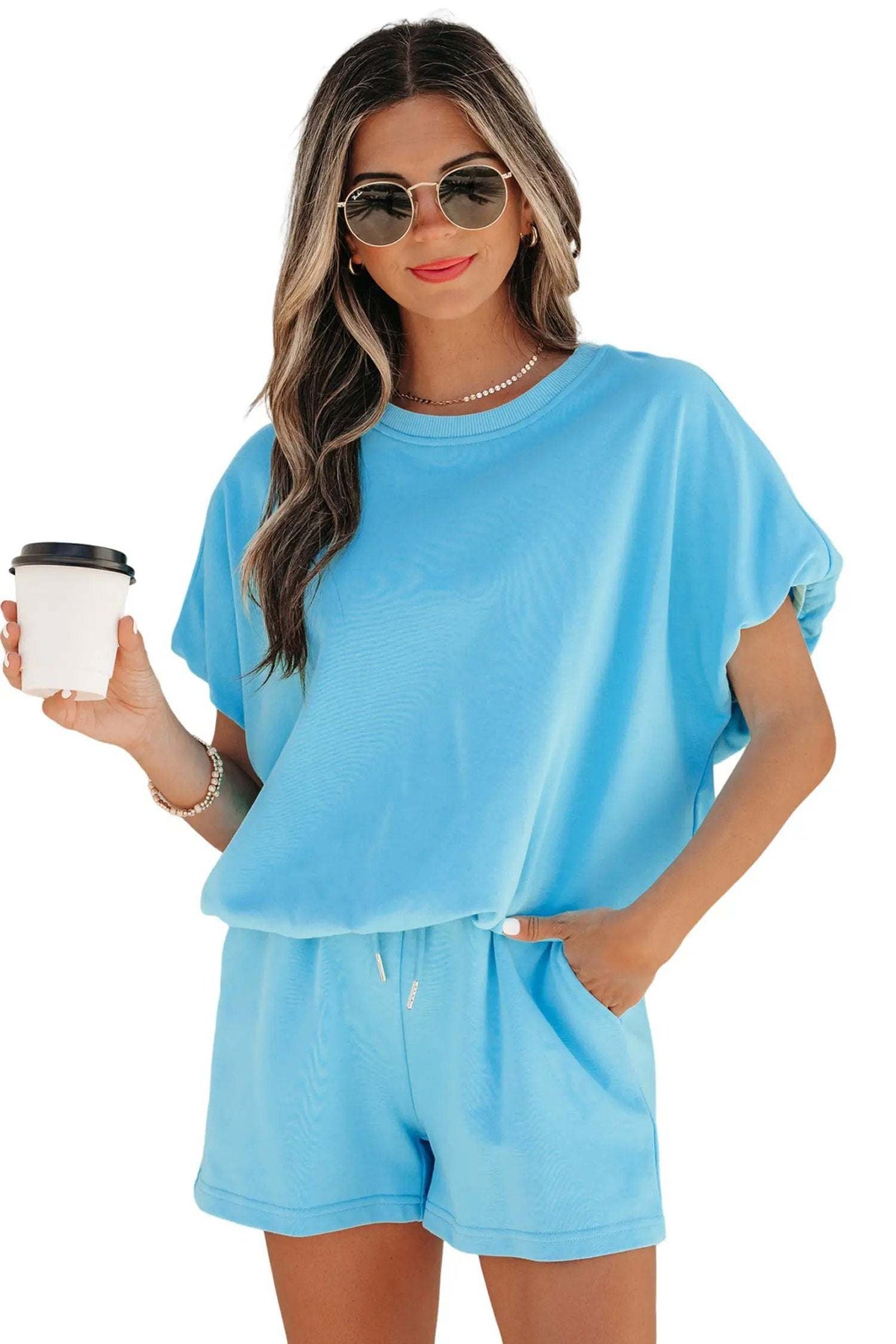 Paloma | Relaxed Blouson Top and Drawstring Shorts Two Piece Set