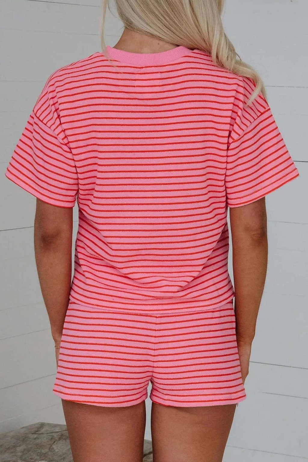 Quintana | Striped Knit Side Slit Tee and Drawstring Shorts Set