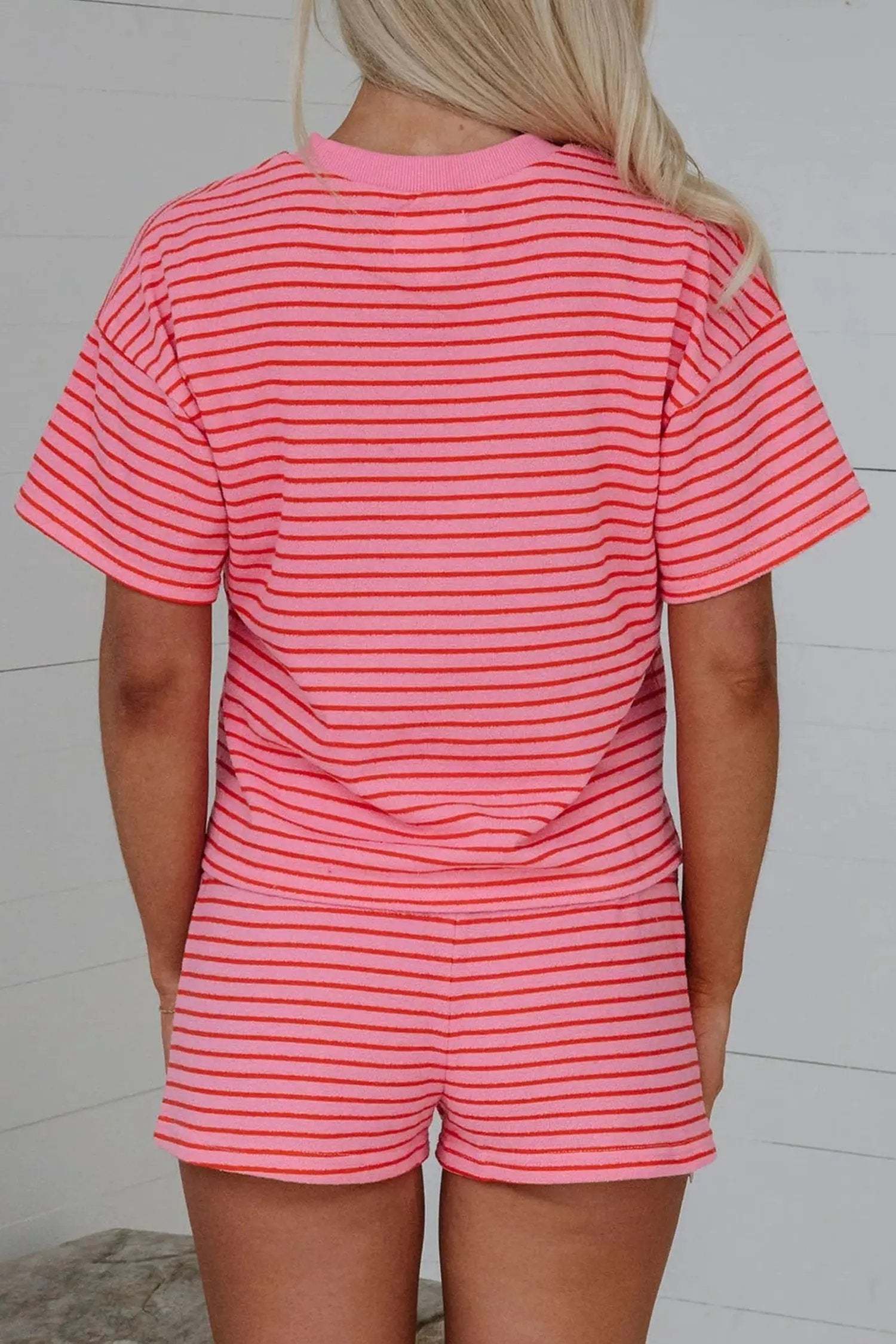 Quintana | Striped Knit Side Slit Tee and Drawstring Shorts Set