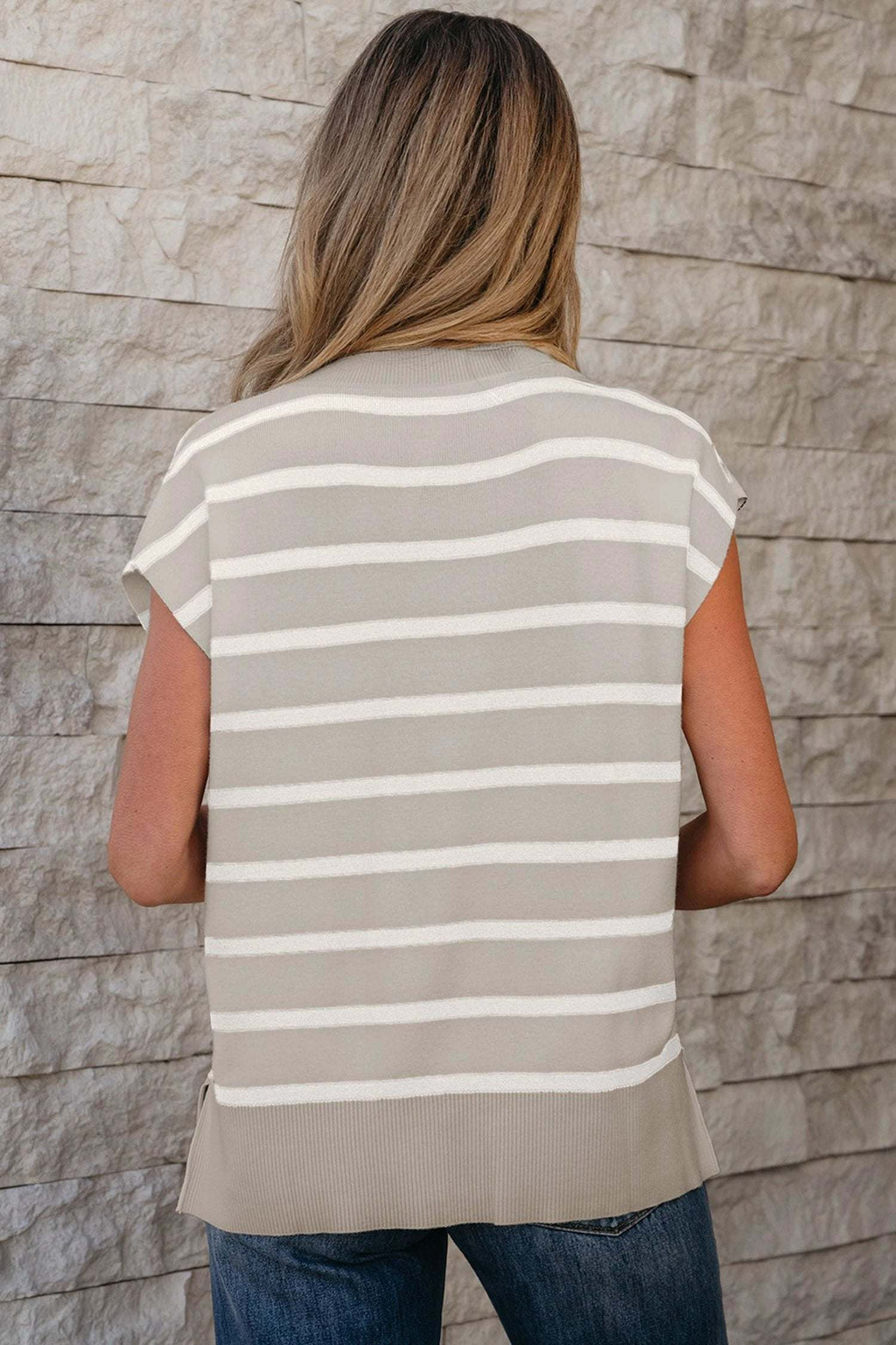 Tiberia | Crewneck Short Sleeve Sweater Tee with Side Slits