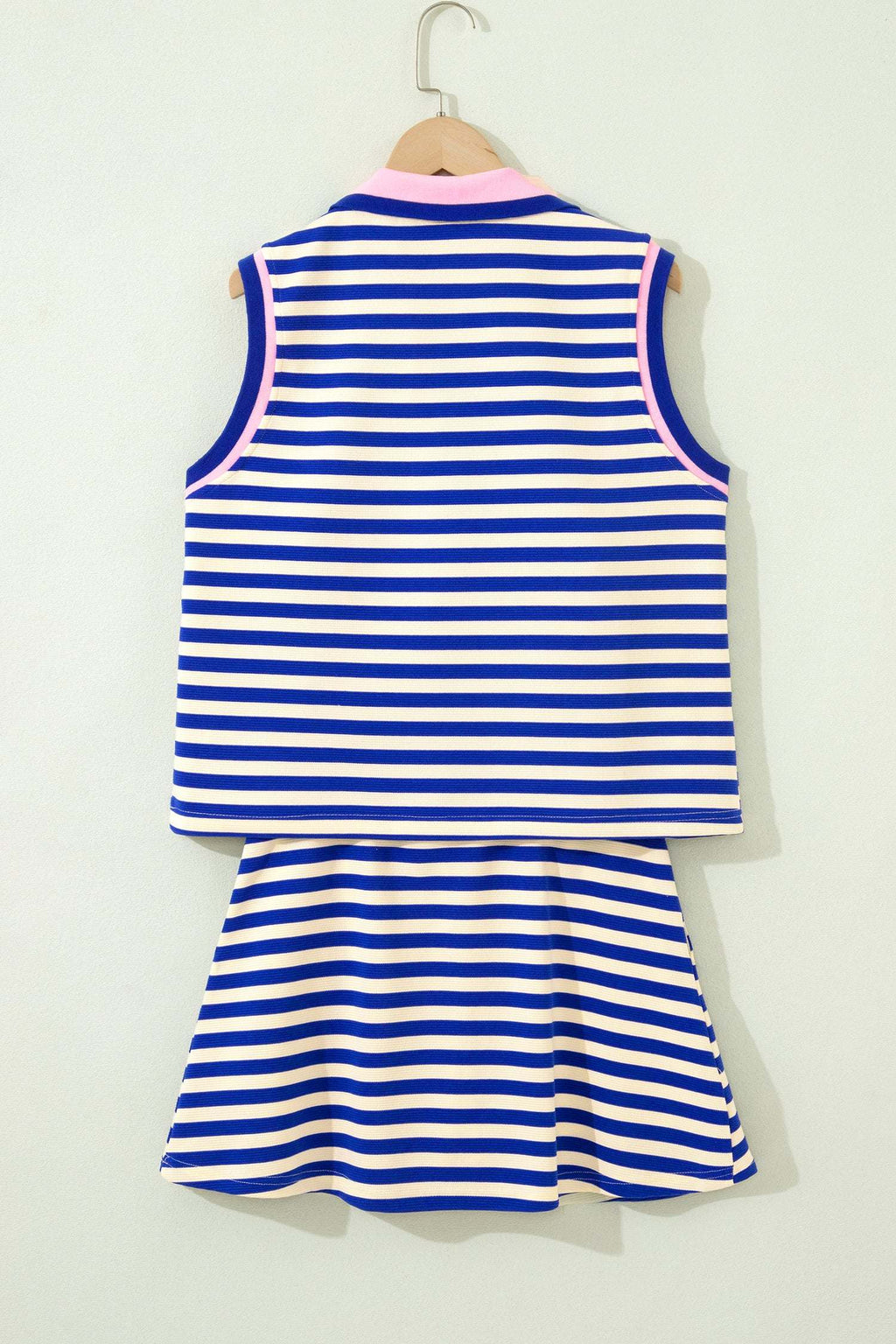 Thalia | Textured Stripe Zip Collar Sleeveless Top and Skort Set