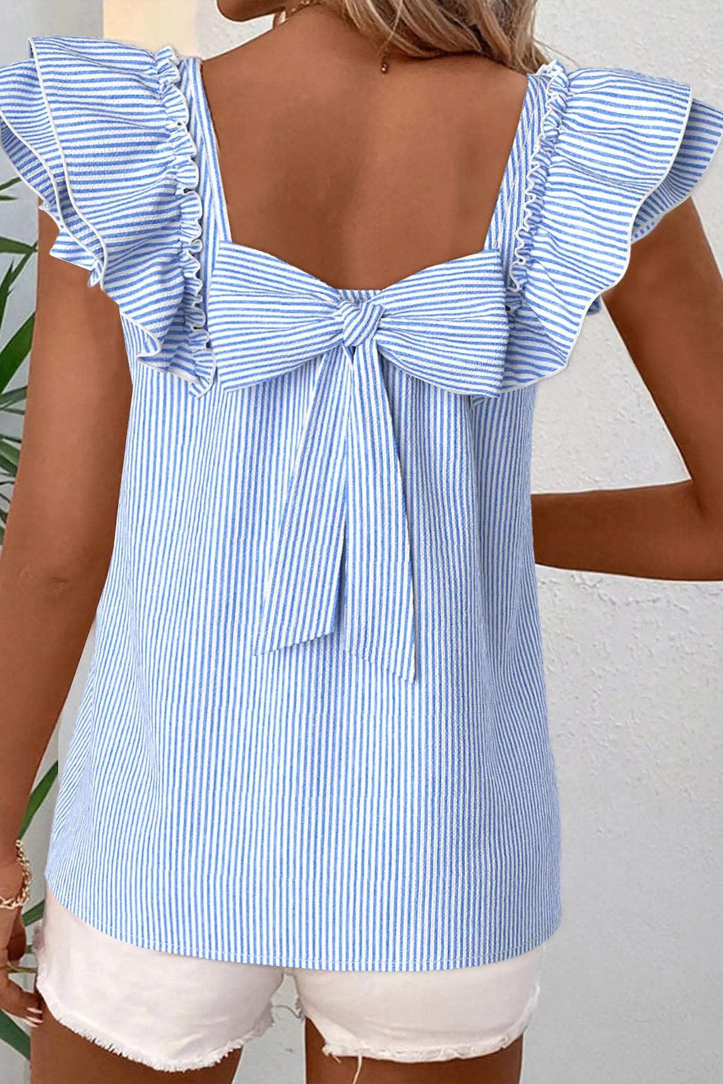 Fayette | Square Neck Ruffle Sleeve Blouse with Bow Detail
