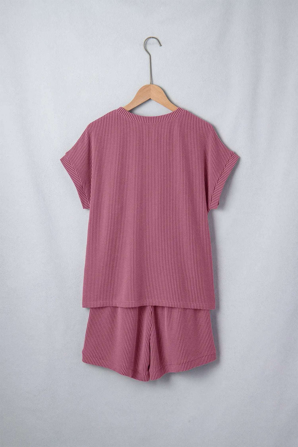 Wrenna | Ribbed Twist Front Tee and Drawstring Shorts Two Piece Set