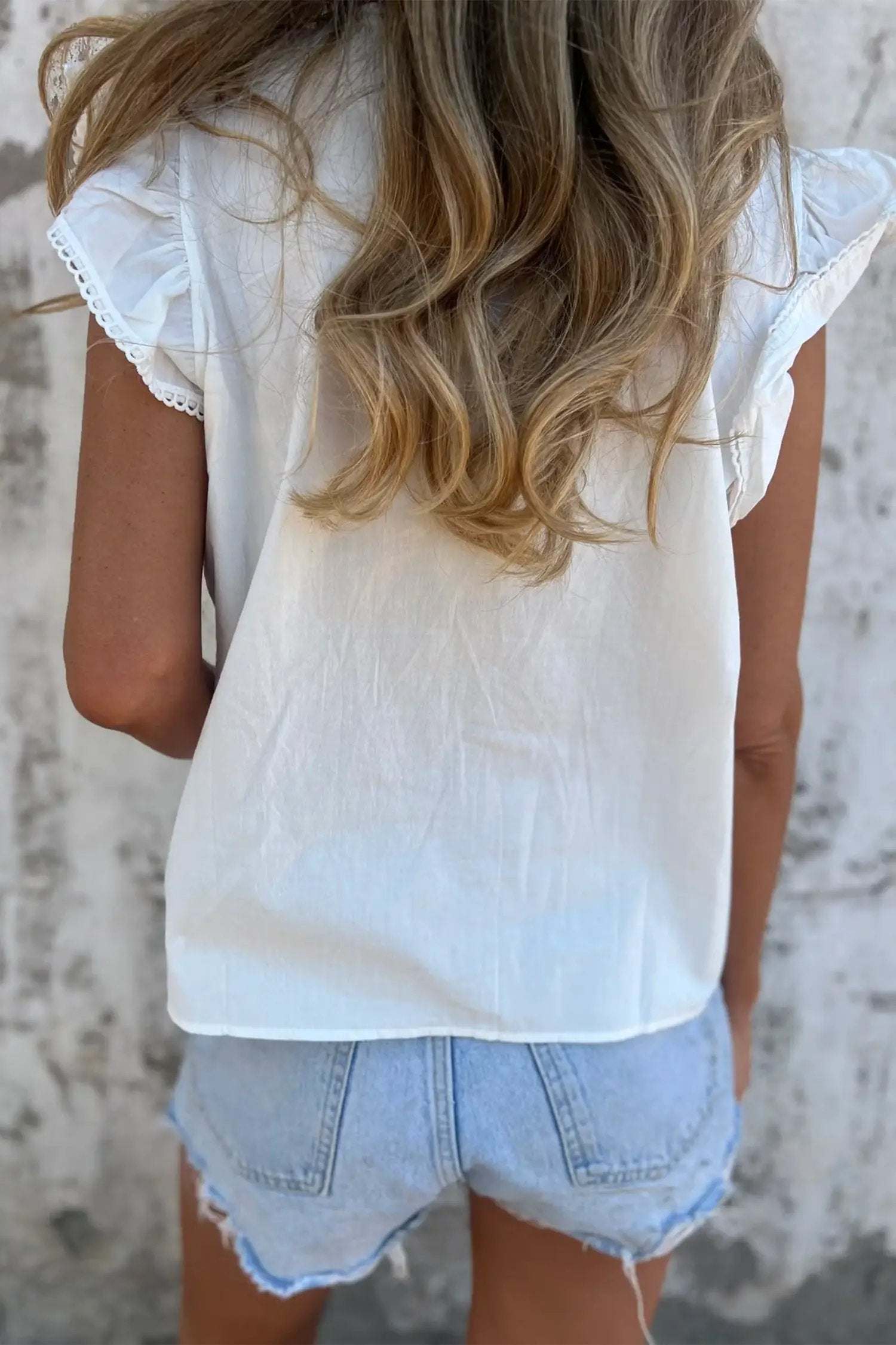 Josette | Lace Trimmed Flutter Sleeve Pleated Blouse for Women
