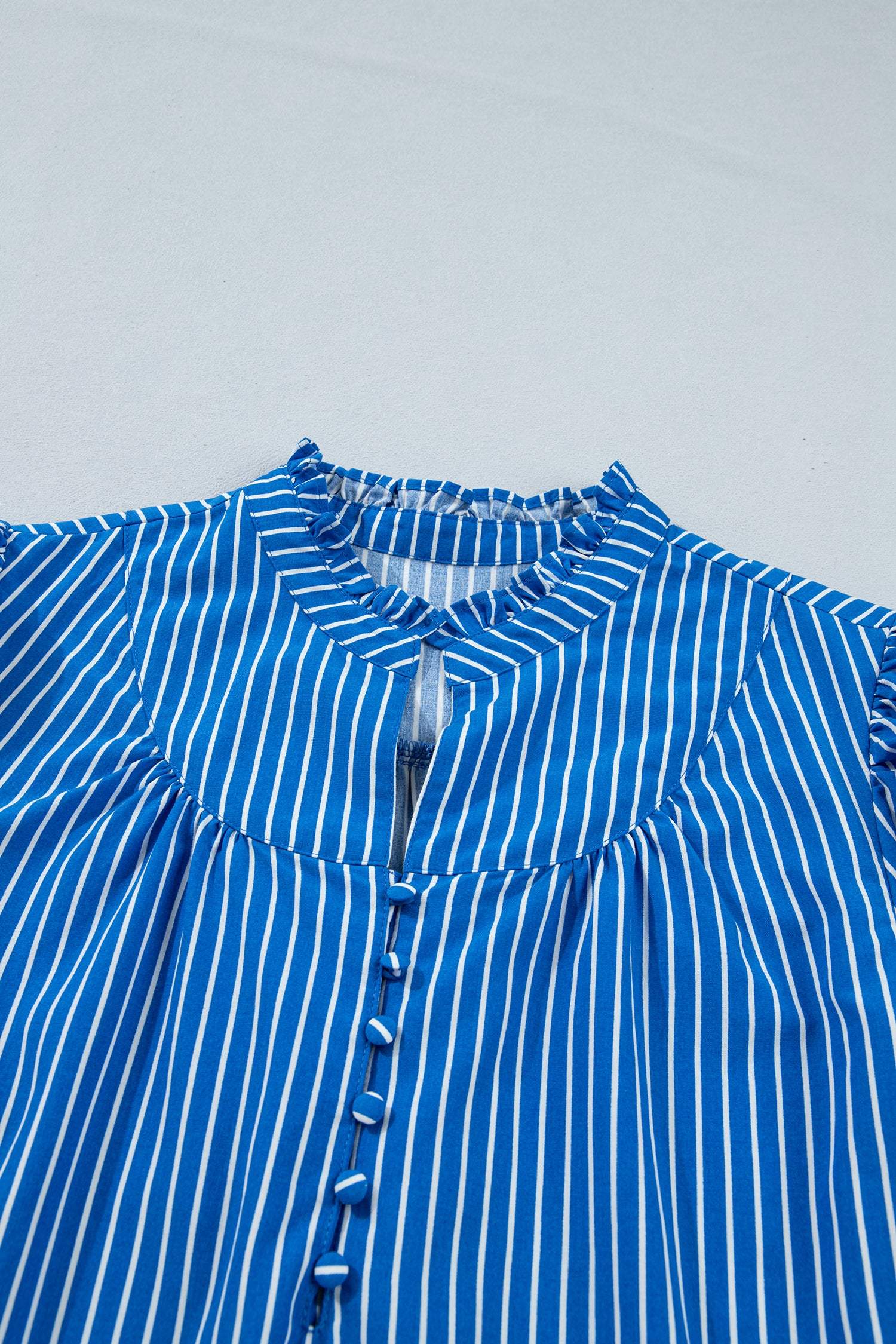 Ophelia | Striped Puff Sleeve Button Front Blouse with Ruffle Detail