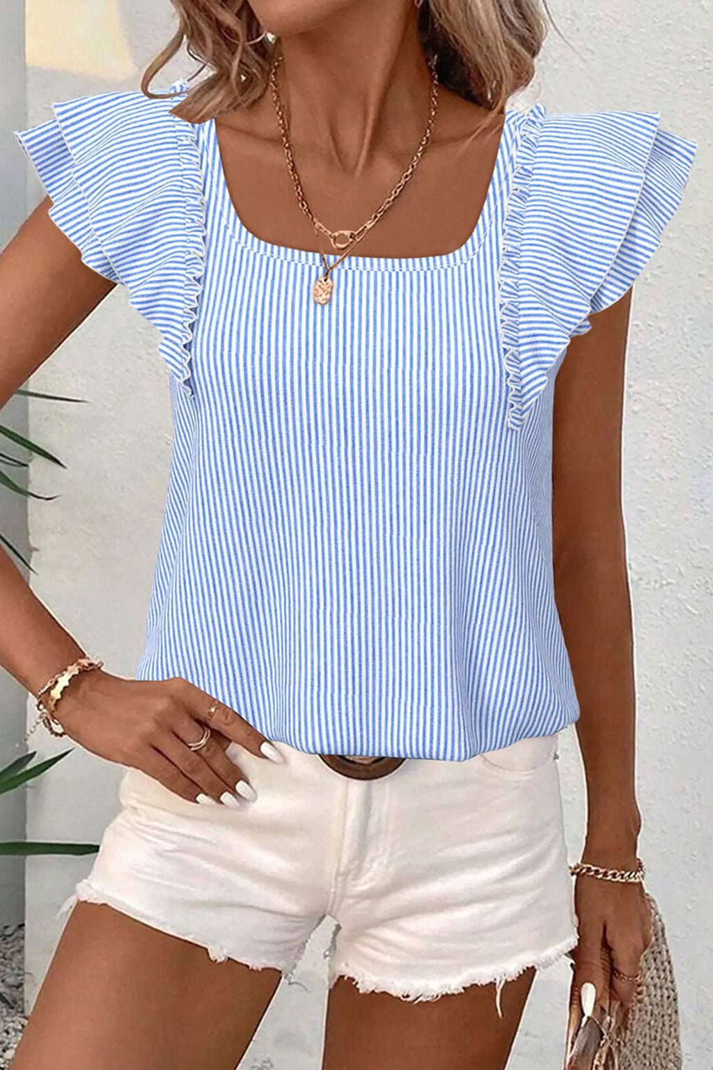 Fayette | Square Neck Ruffle Sleeve Blouse with Bow Detail