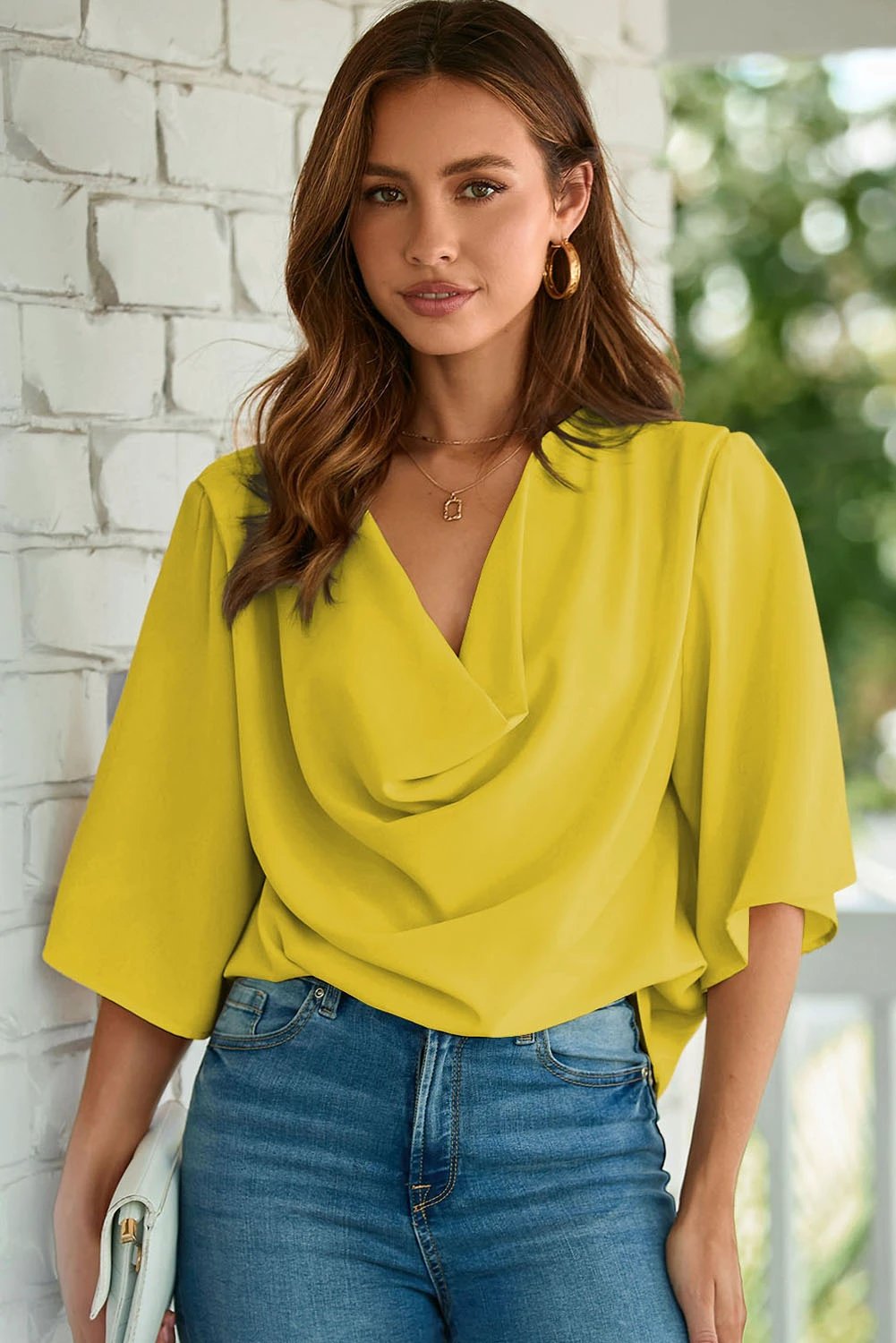 Sabine | Draped Sleeve V Neck Wrap Blouse for Warm Weather