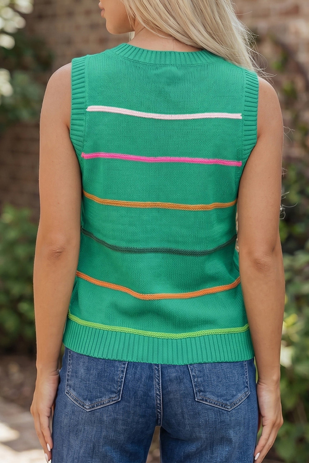 Elowen | Striped Knit Sweater Tank Top with Round Neckline