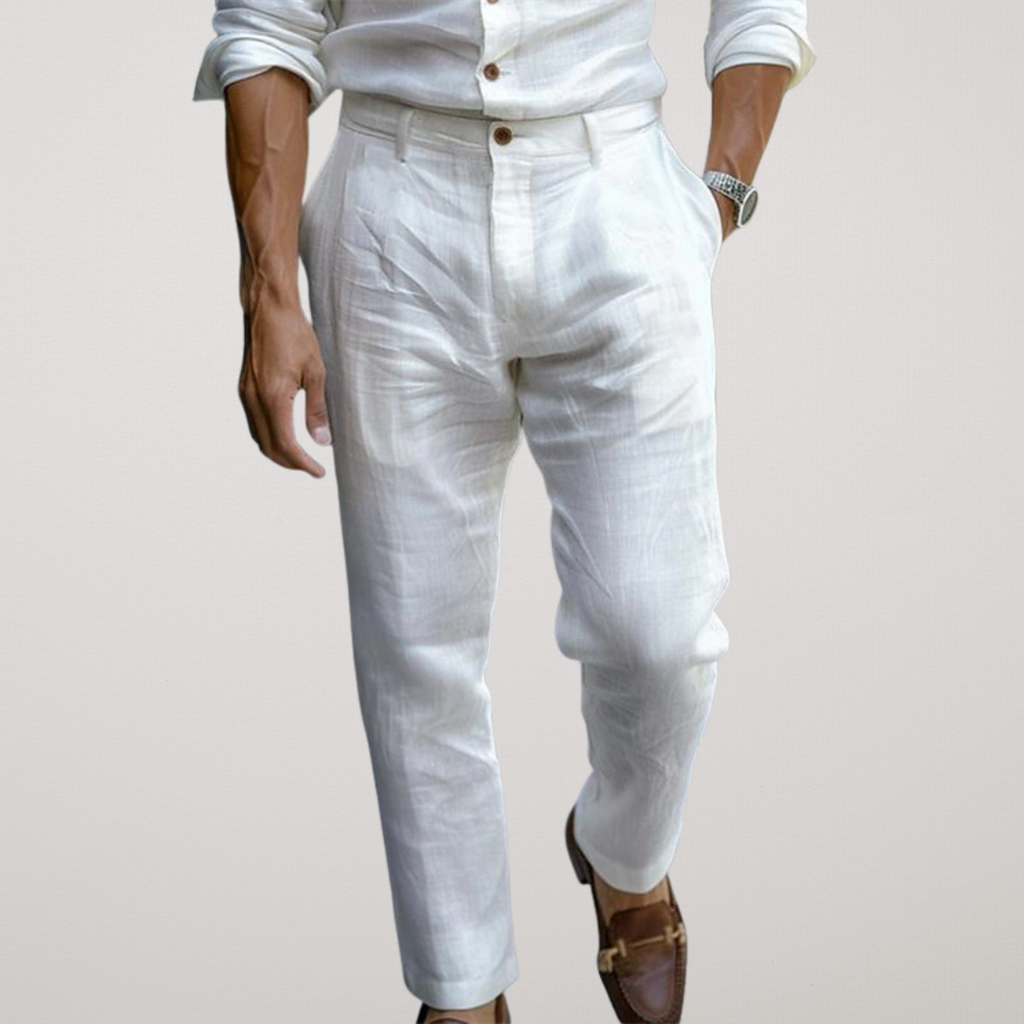 Rinaldo | Tapered Pure Linen Trousers for Resort Wear and Summer Events