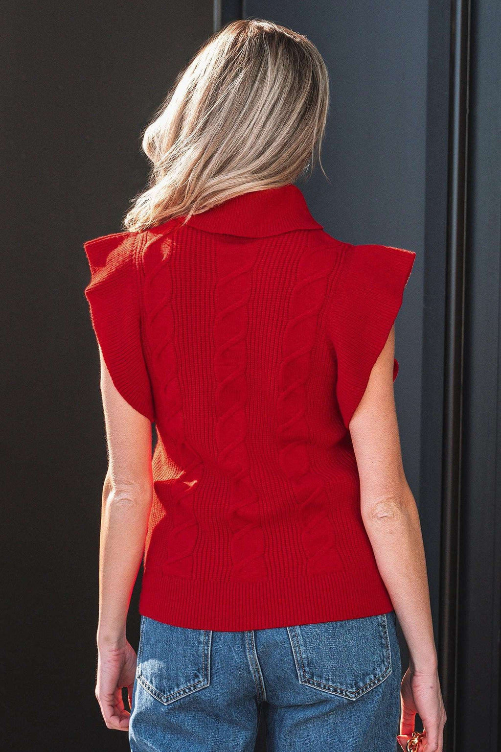 Elodie | Cable Knit Turtleneck Sweater with Ruffled Short Sleeves