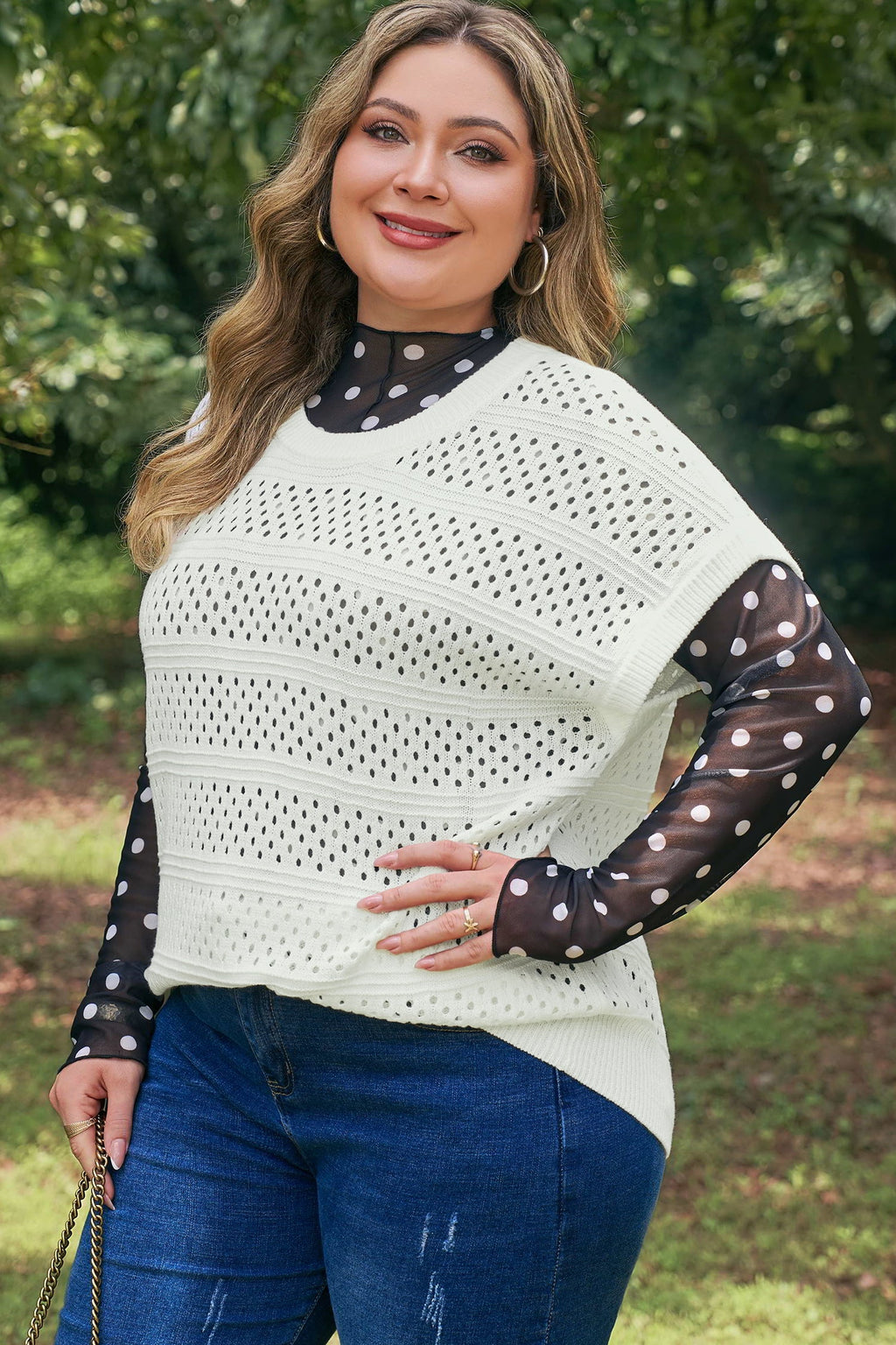 Celeste | Eyelet Knit Short Dolman Sleeve Sweater in Extended Sizes