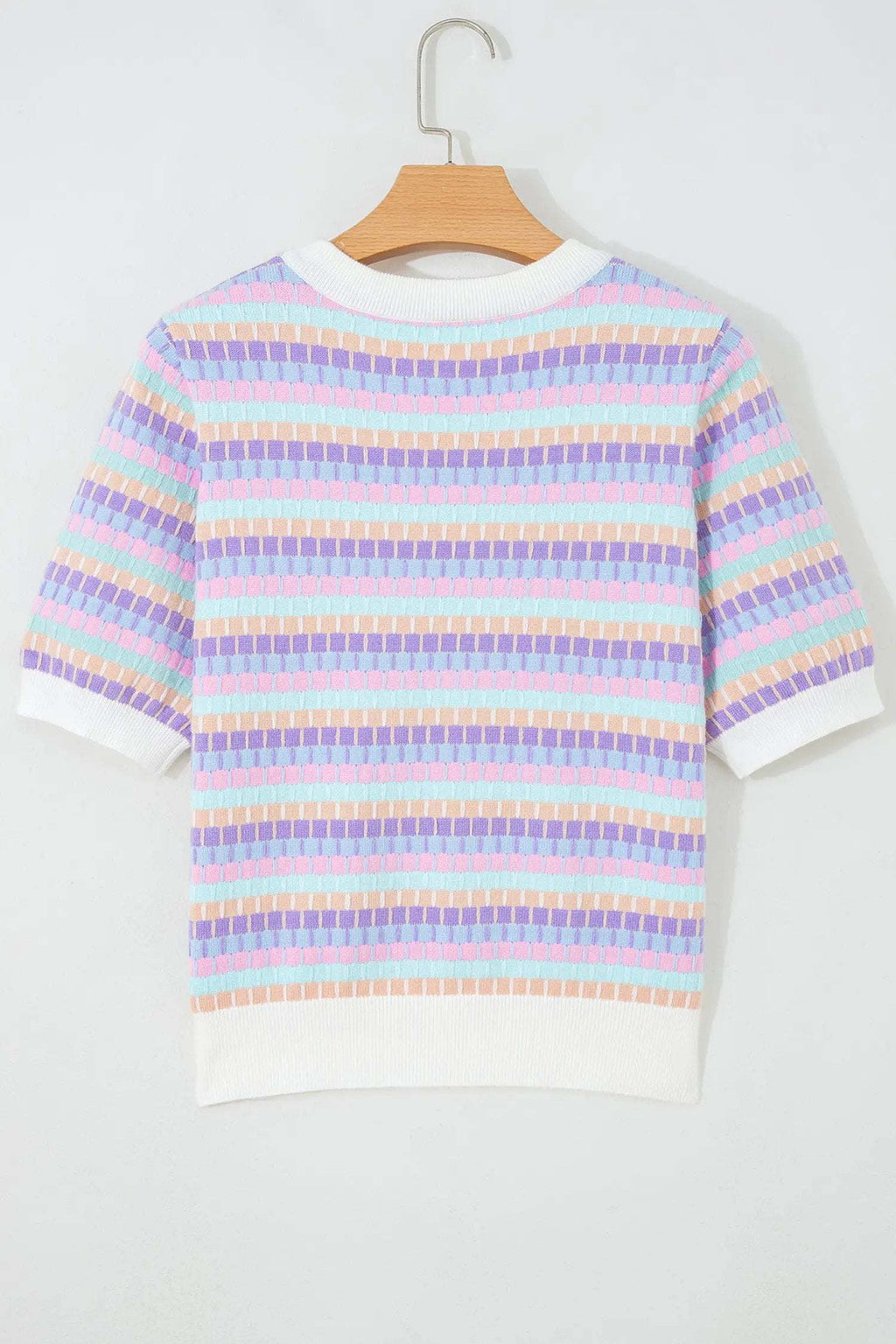 Zaria | Striped Short Sleeve Knit Sweater with Fine Gauge Finish