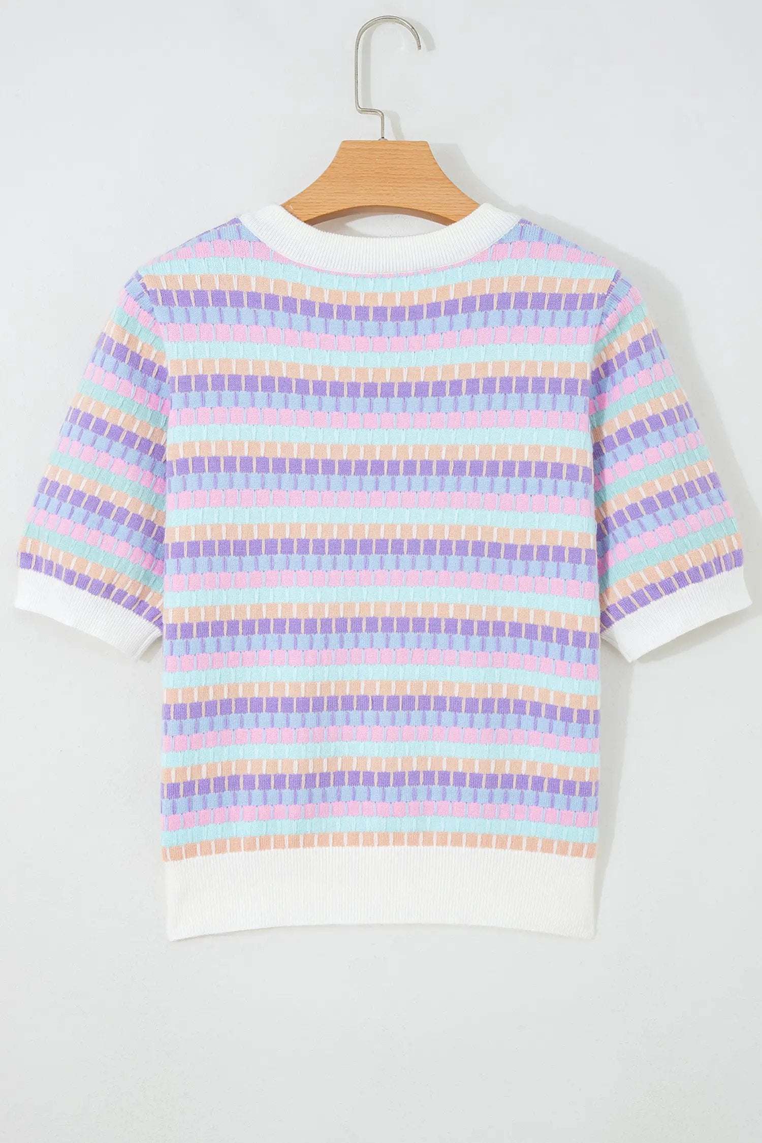 Zaria | Striped Short Sleeve Knit Sweater with Fine Gauge Finish