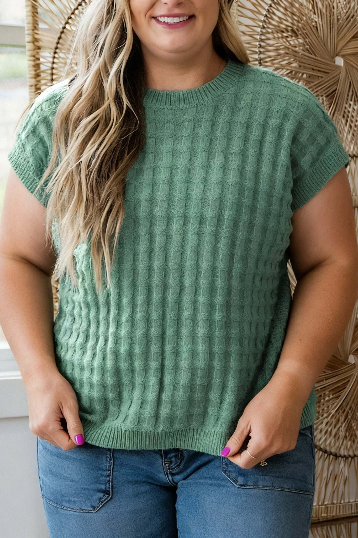 Yvaine | Textured Knit Short Sleeve Sweater in Extended Sizes