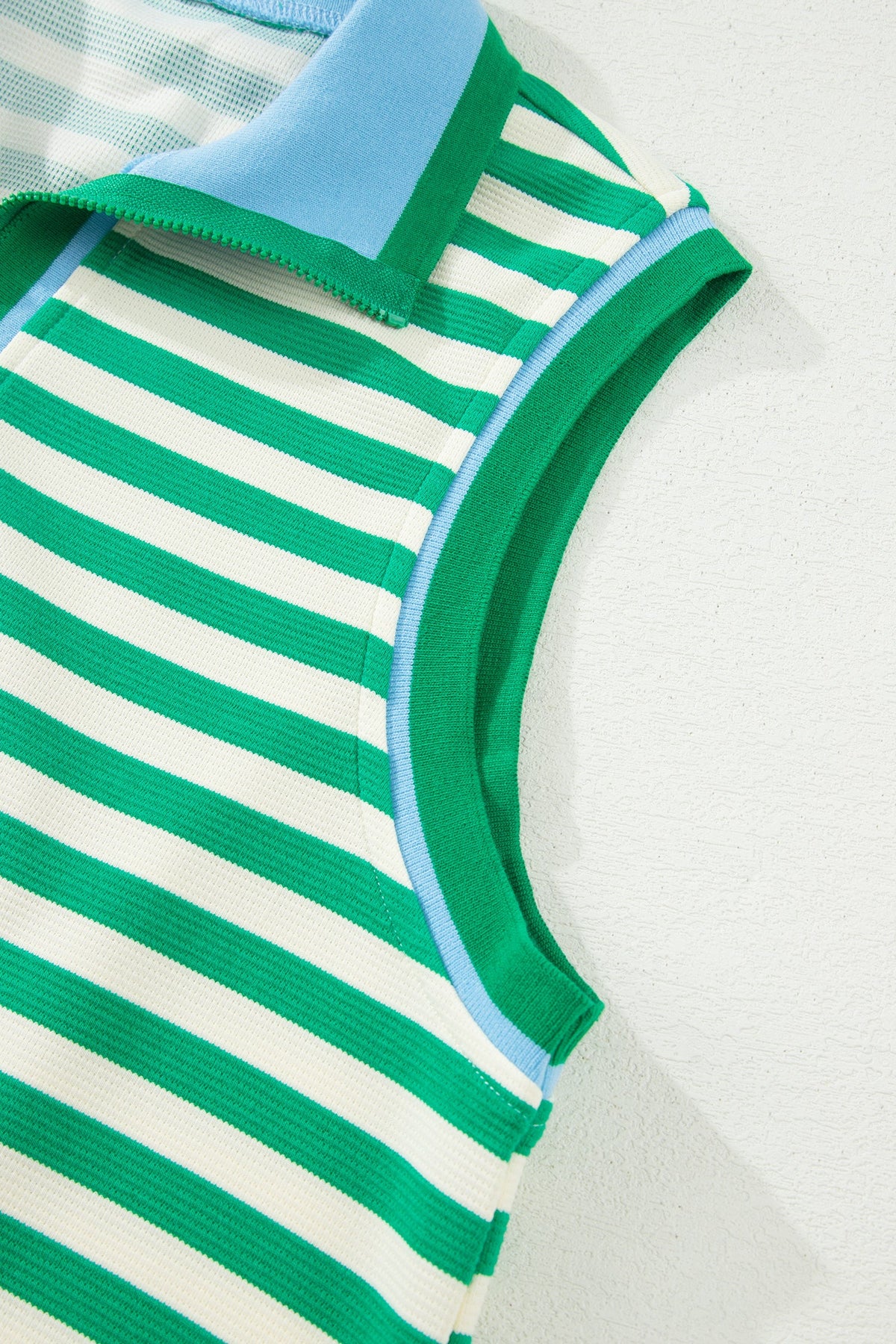 Thalia | Textured Stripe Zip Collar Sleeveless Top and Skort Set