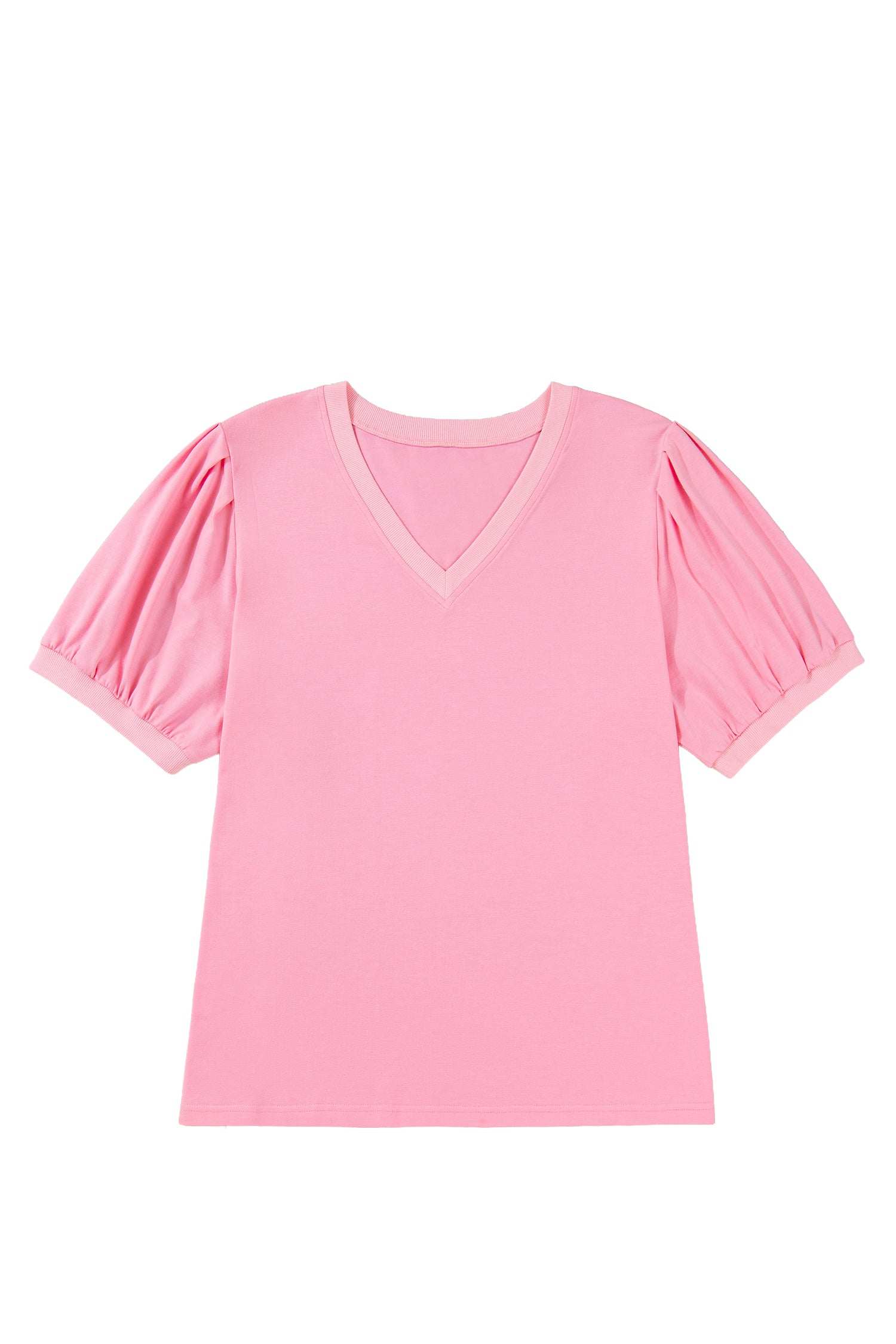 Amalie | Pleated V Neck Puff Sleeve Blouse in Extended Sizes