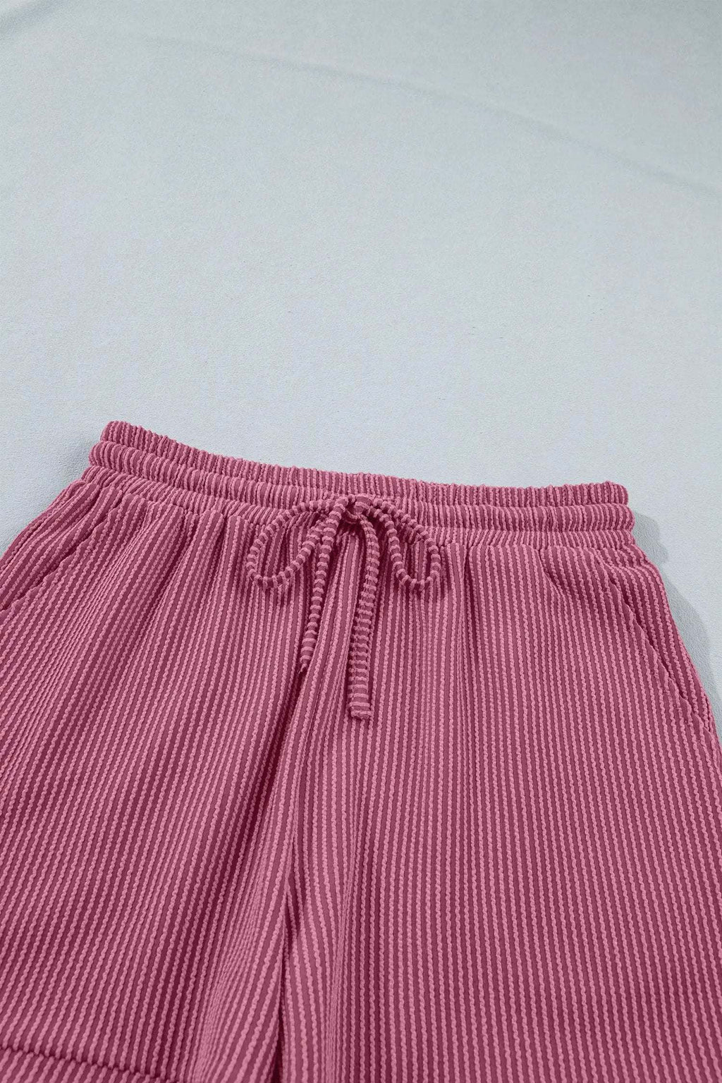 Wrenna | Ribbed Twist Front Tee and Drawstring Shorts Two Piece Set