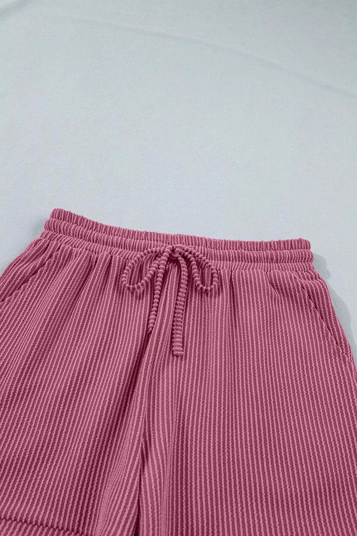 Wrenna | Ribbed Twist Front Tee and Drawstring Shorts Two Piece Set