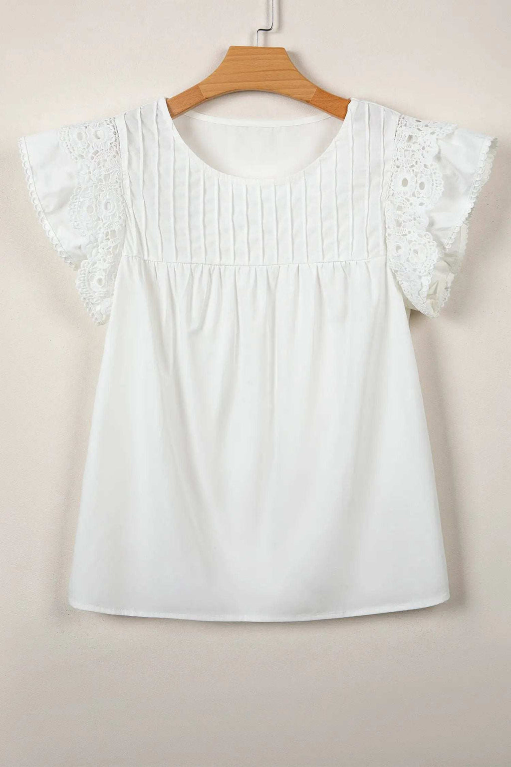 Josette | Lace Trimmed Flutter Sleeve Pleated Blouse for Women