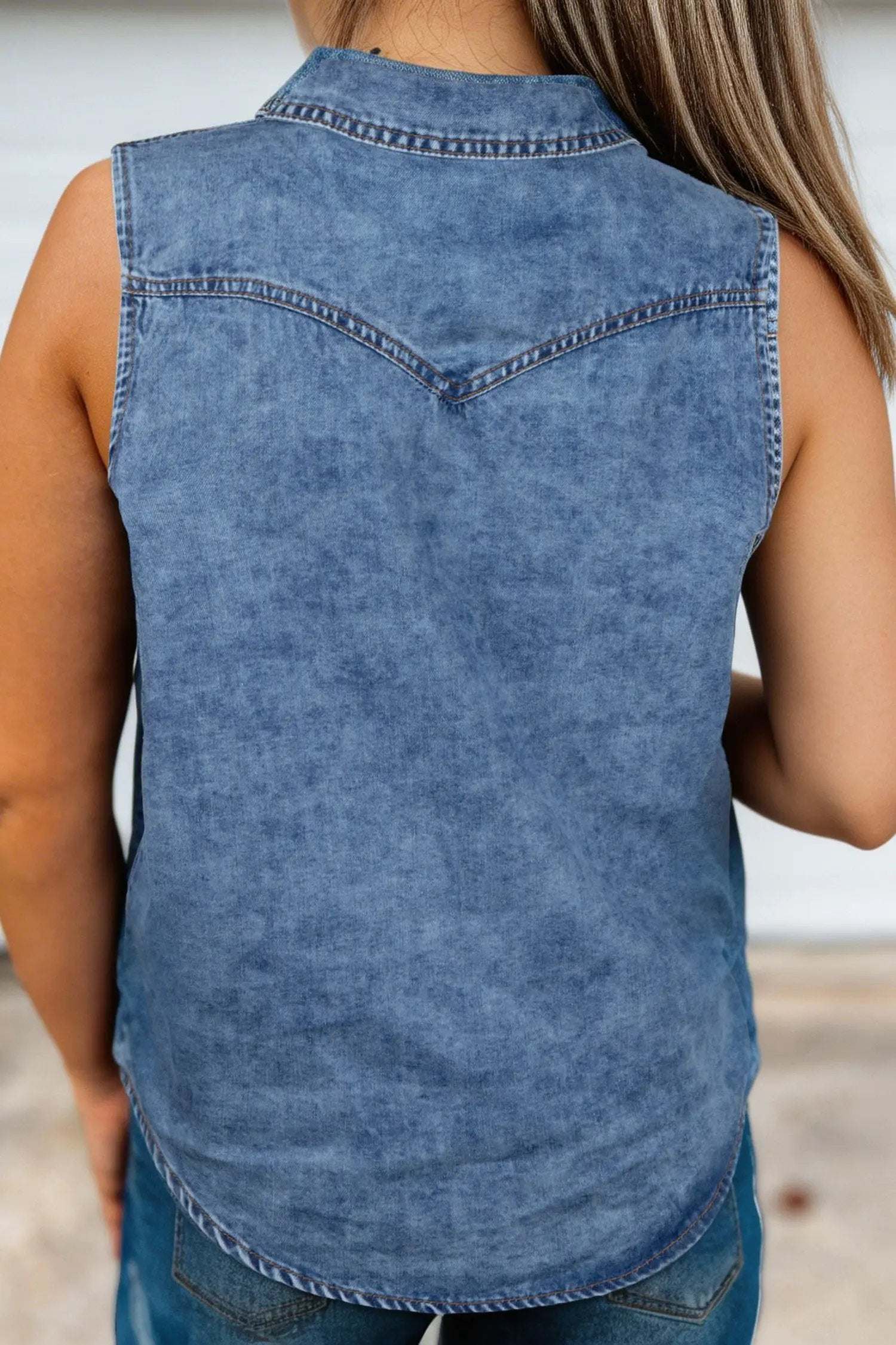 Nerina | Collared Sleeveless Denim Vest with Button Front