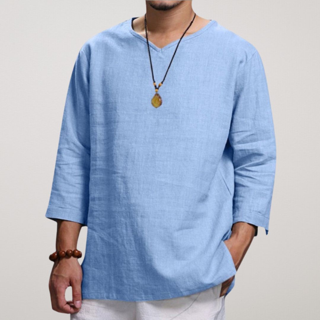Tavano | V Neck Pure Linen Shirt for Breathable Beach and Resort Days