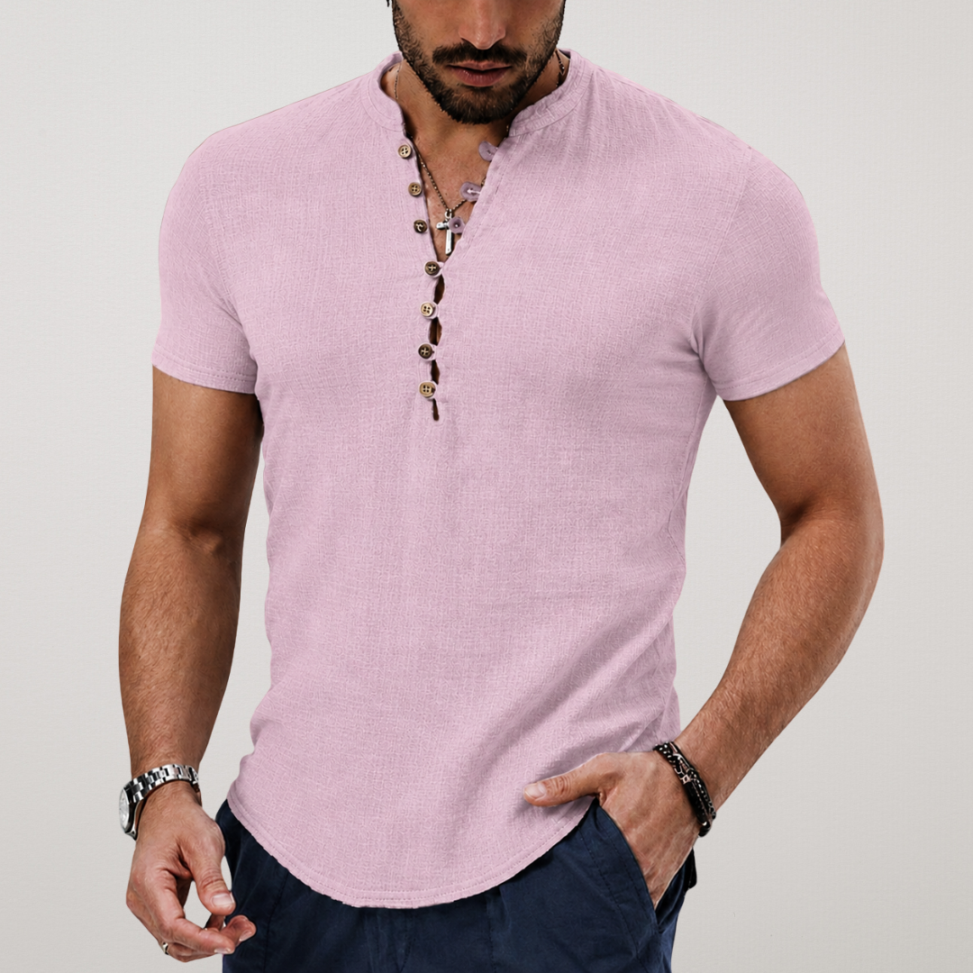 Girano | Buttoned Henley Cotton Shirt for Everyday Relaxed Comfort