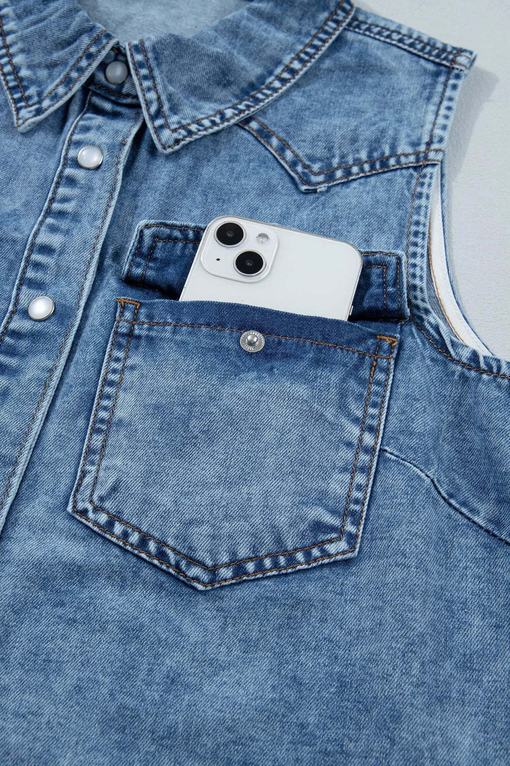 Nerina | Collared Sleeveless Denim Vest with Button Front