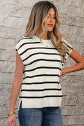Tiberia | Crewneck Short Sleeve Sweater Tee with Side Slits