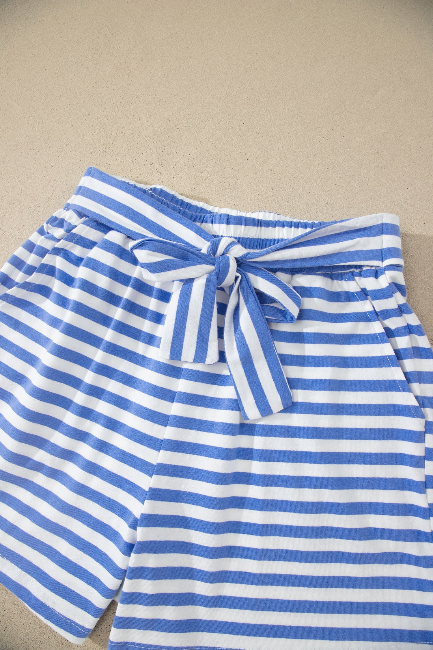 Lucienne | Striped Crewneck Tee and Knot Front Shorts Two Piece Set