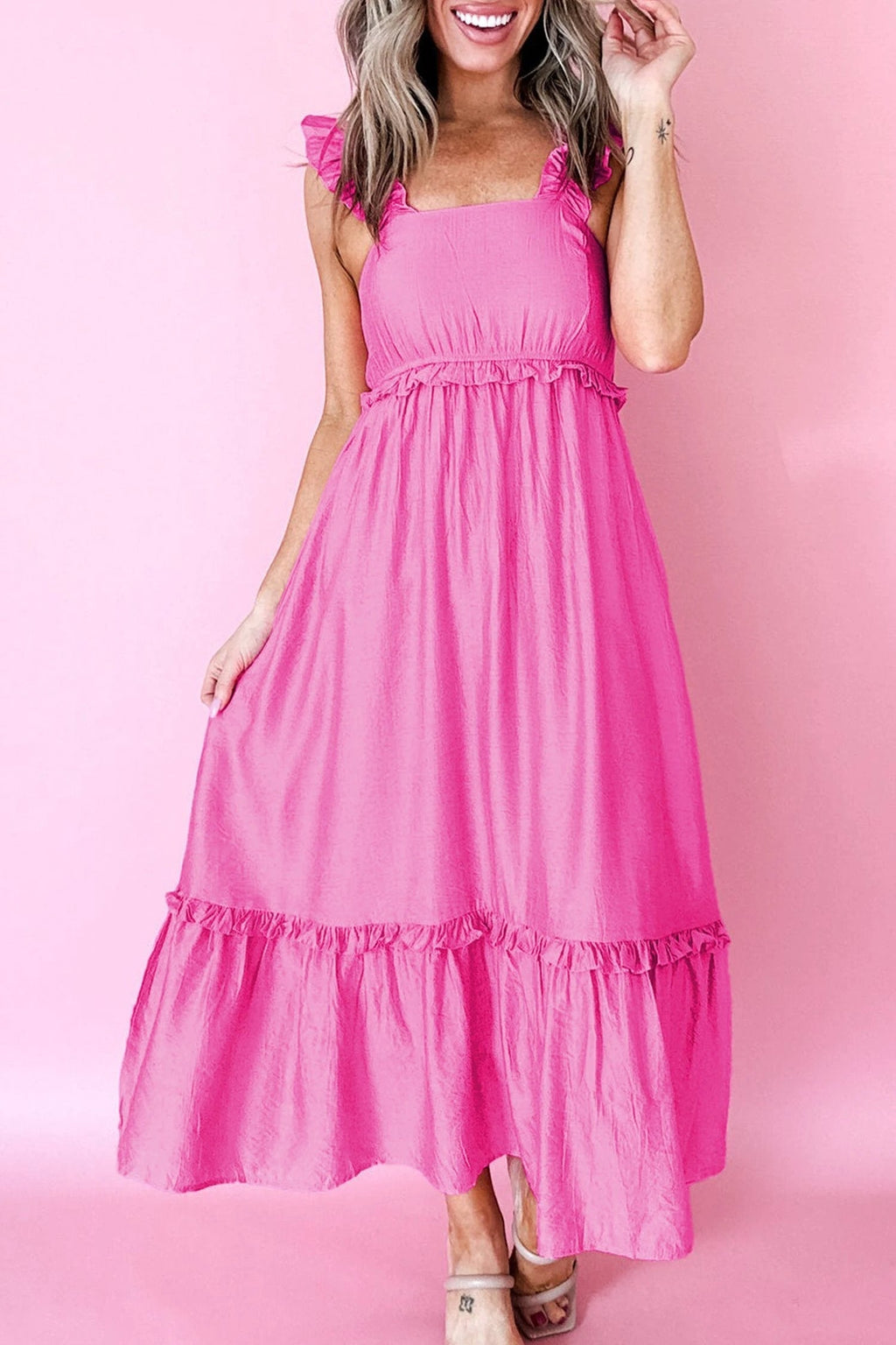 Renata | Sleeveless High Waisted Maxi Dress with Ruffle Trim