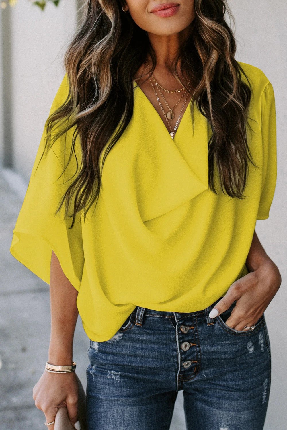 Sabine | Draped Sleeve V Neck Wrap Blouse for Warm Weather