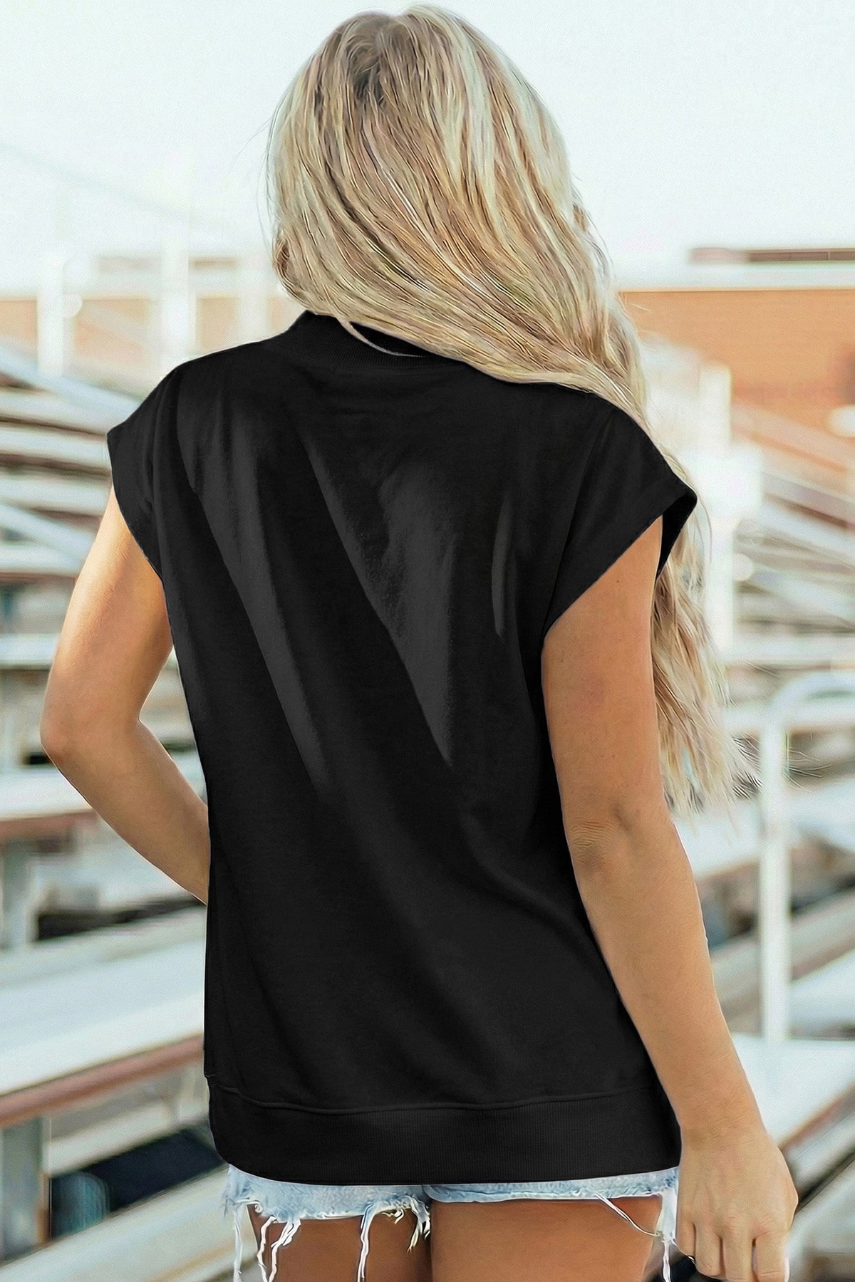 Danae | Mock Neck Cap Sleeve Relaxed Top for Everyday Layering