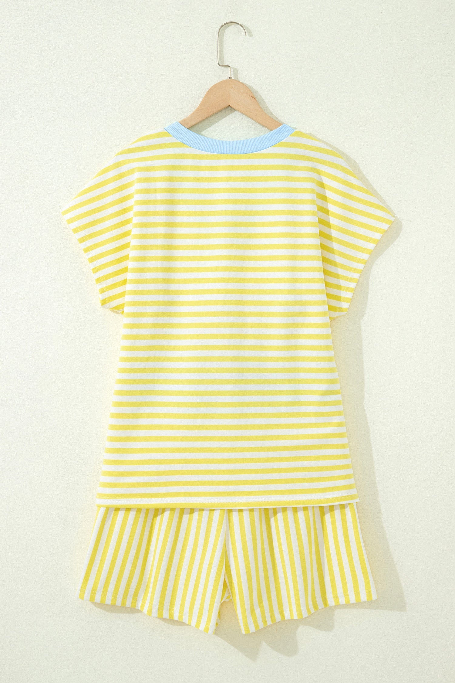 Juliette | Striped Contrast V Neck Tee and Drawstring Shorts Set