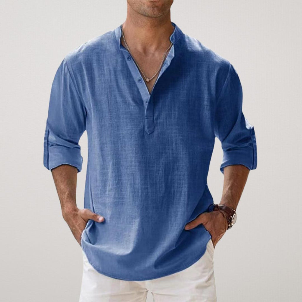 Umbrino | Linen Look Cotton Henley Shirt for Breathable Summer Comfort