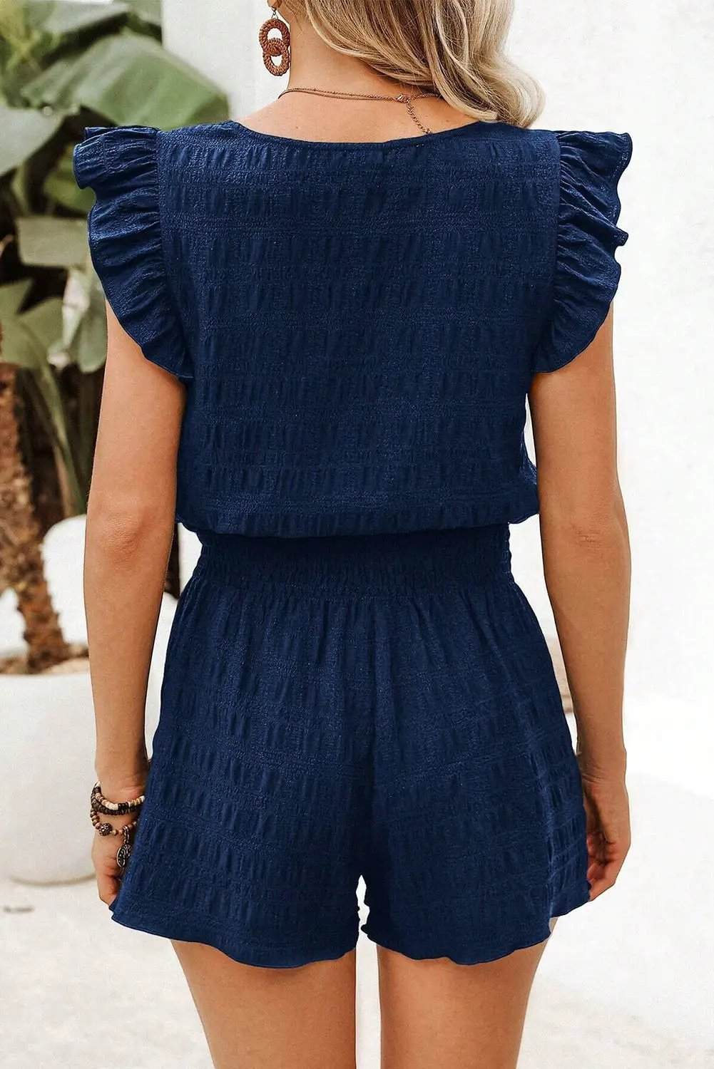 Bianca | Textured Square Neck Top and High Waisted Shorts Set