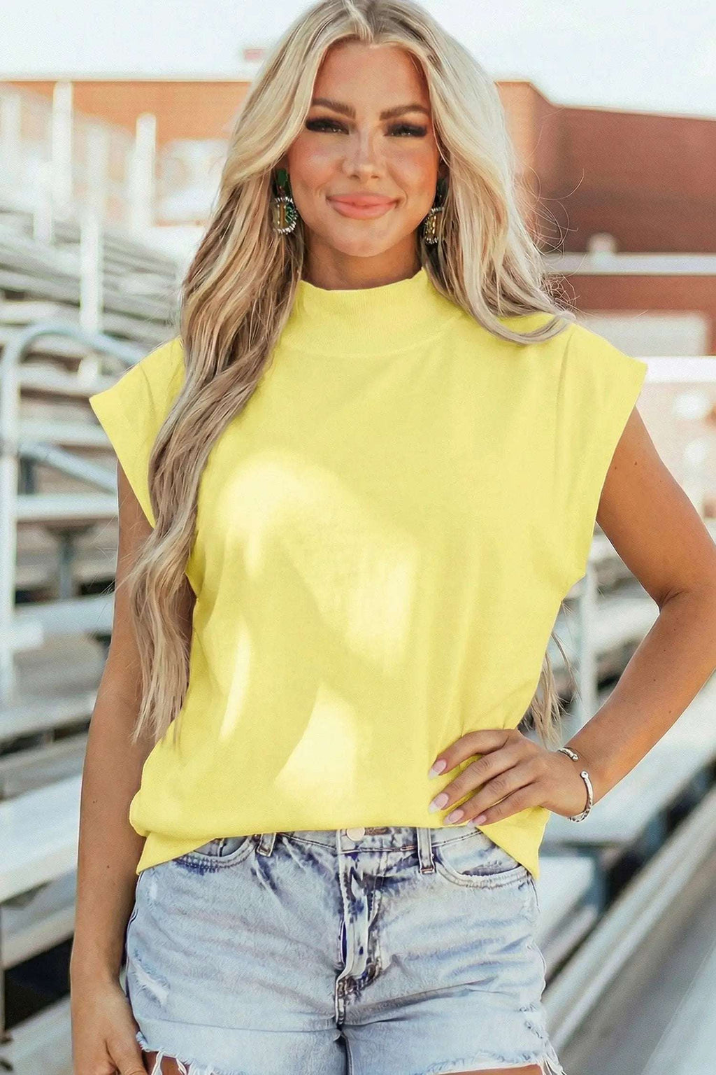 Danae | Mock Neck Cap Sleeve Relaxed Top for Everyday Layering