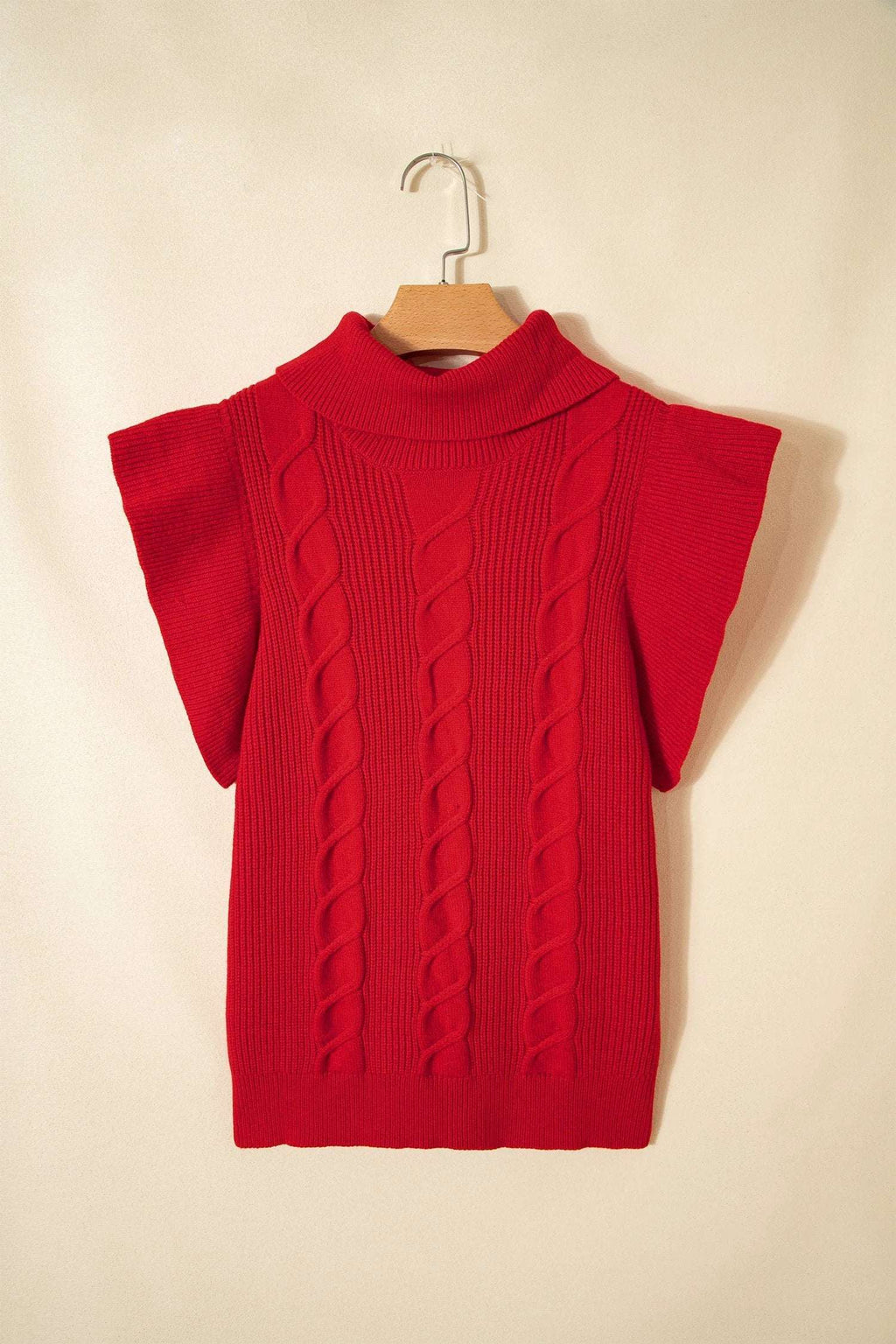 Elodie | Cable Knit Turtleneck Sweater with Ruffled Short Sleeves