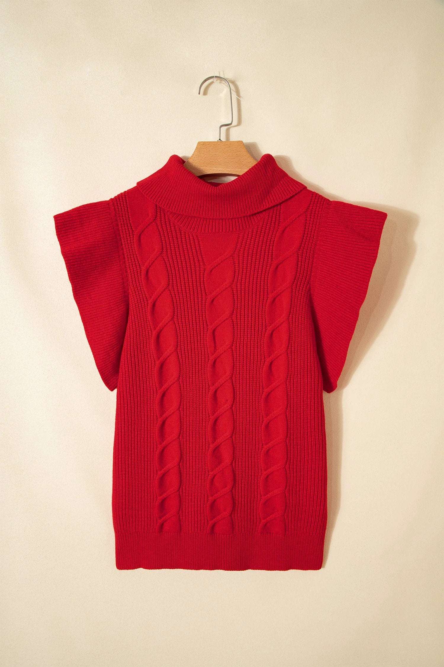 Elodie | Cable Knit Turtleneck Sweater with Ruffled Short Sleeves