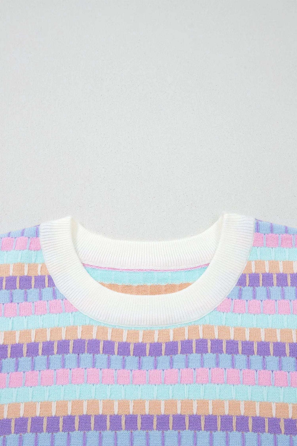 Zaria | Striped Short Sleeve Knit Sweater with Fine Gauge Finish