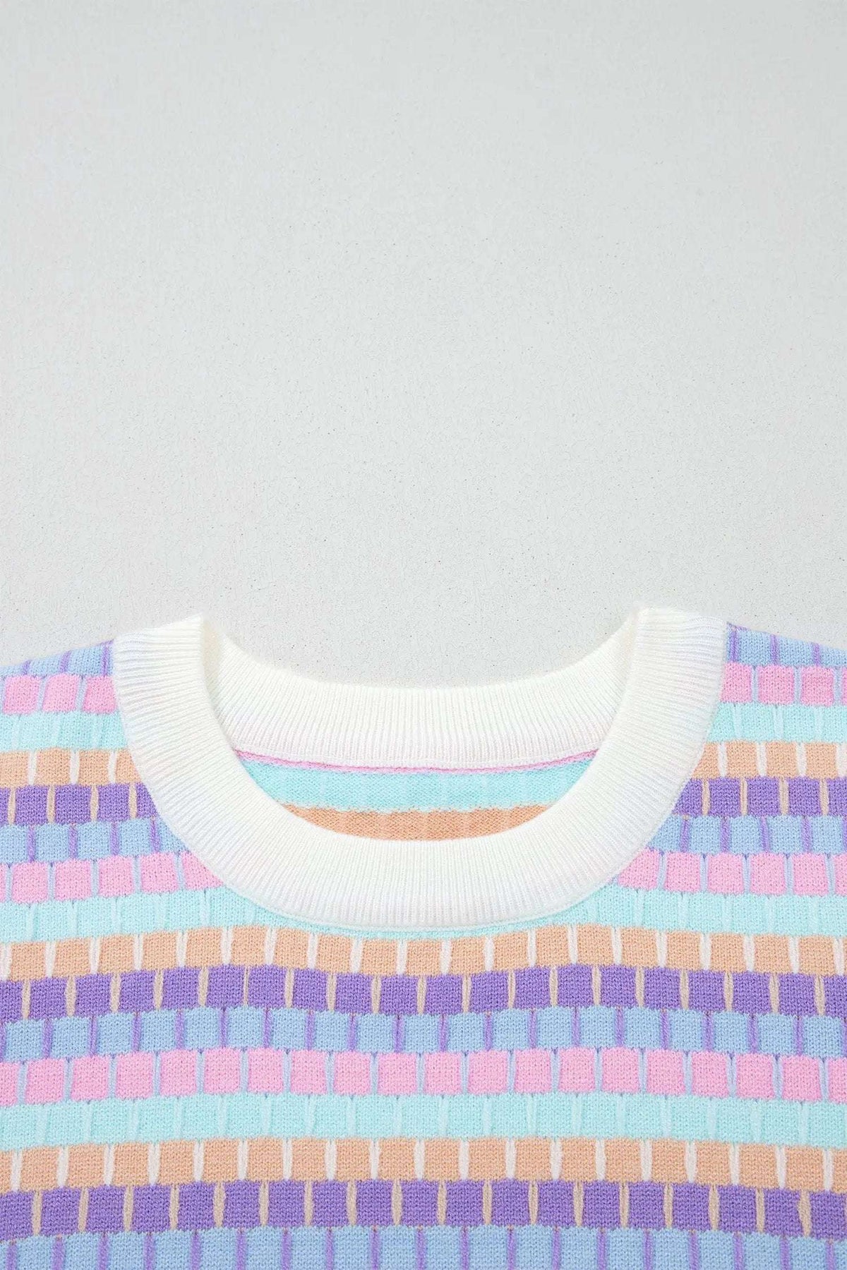 Zaria | Striped Short Sleeve Knit Sweater with Fine Gauge Finish