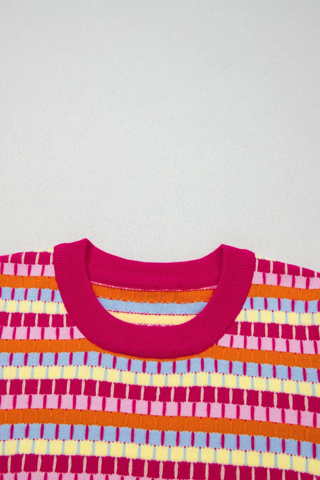Zaria | Striped Short Sleeve Knit Sweater with Fine Gauge Finish