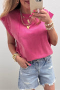 Oriane | Mineral Washed Lace Trim Cap Sleeve Top with Raw Seams