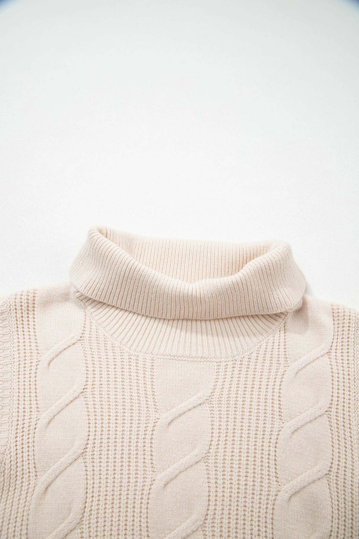 Elodie | Cable Knit Turtleneck Sweater with Ruffled Short Sleeves