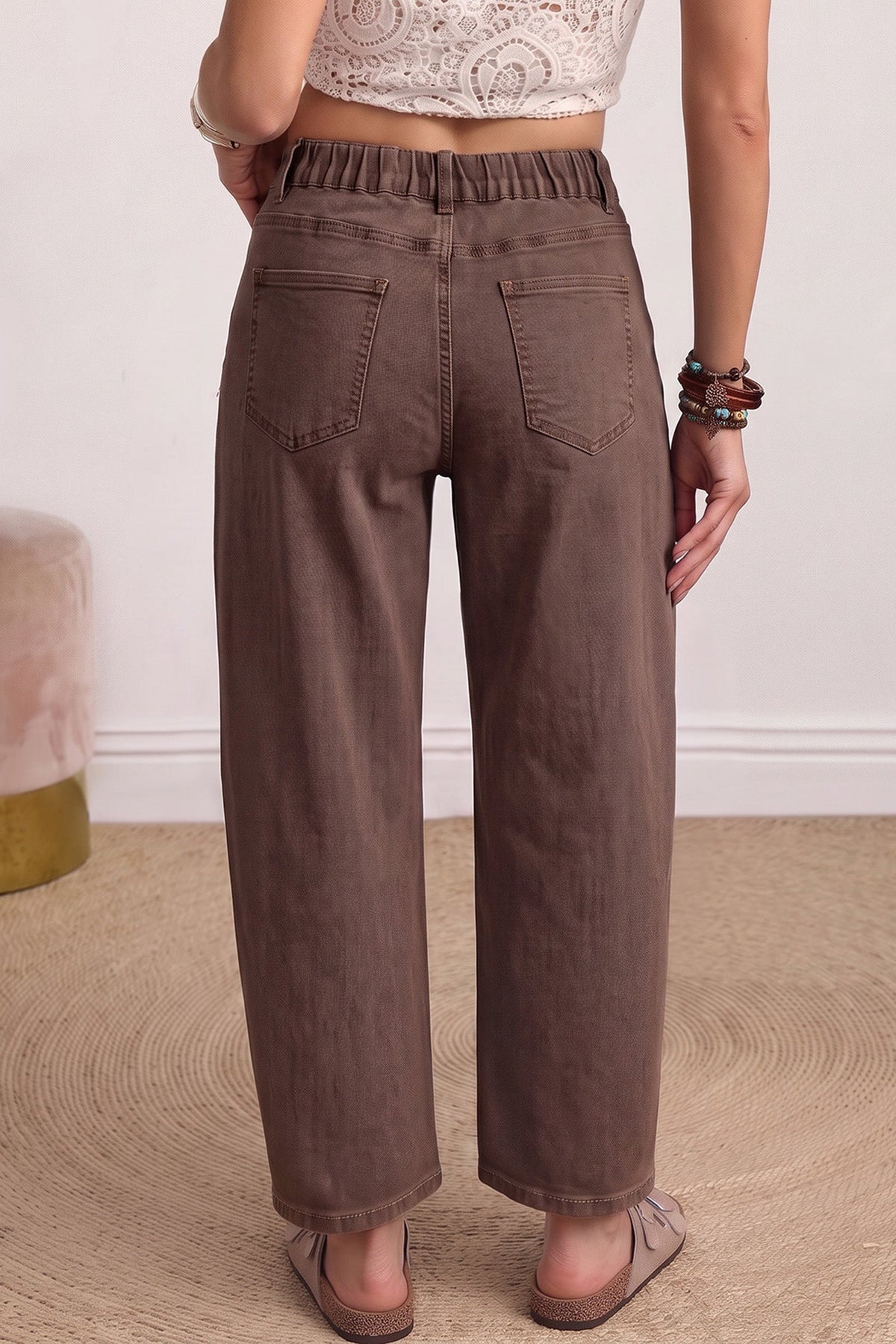 Romilly | Ankle Length Barrel Leg Jeans with Square Patch Pockets